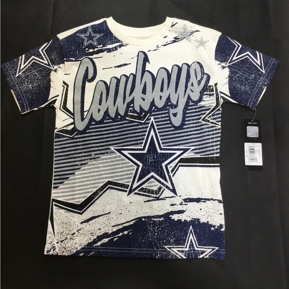 NFL Cowboys  KIDS Allover Graphic Tee in White & Navy SZ Small #1586